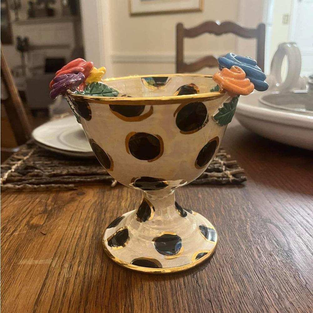 Hand-Painted Polka Dot Goblet with Floral Accents